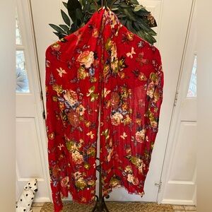 Pretty Colorful Floral Lightweight Scarf with Sequins